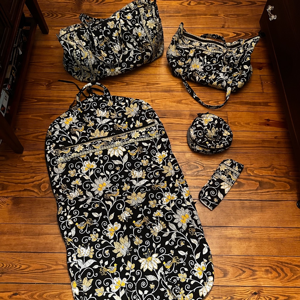 Vera Bradley Yellow Bird Pattern 5-Item Set With Hanging Bag And More!